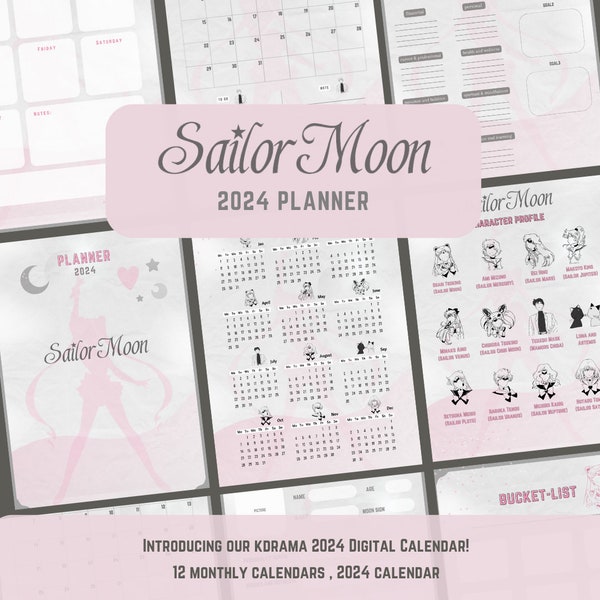 sailor moon anime digital planner | journal | 2024 | calendars | printable | daily weekly monthly planner pdf | goodnotes | aesthetic anime