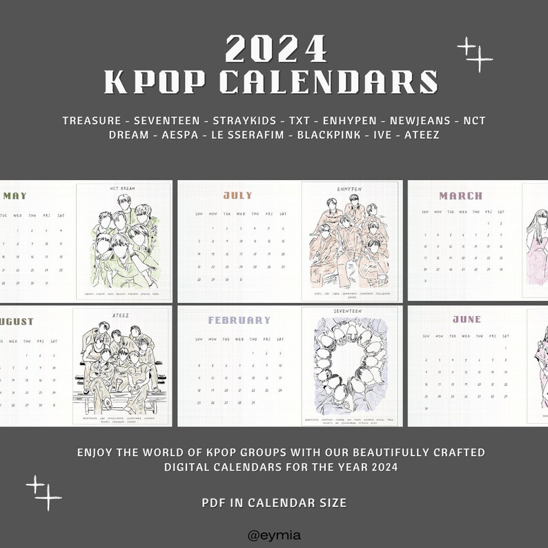 Digital Kpop Calendar 2024 Calendar Printable Pdf Etsy