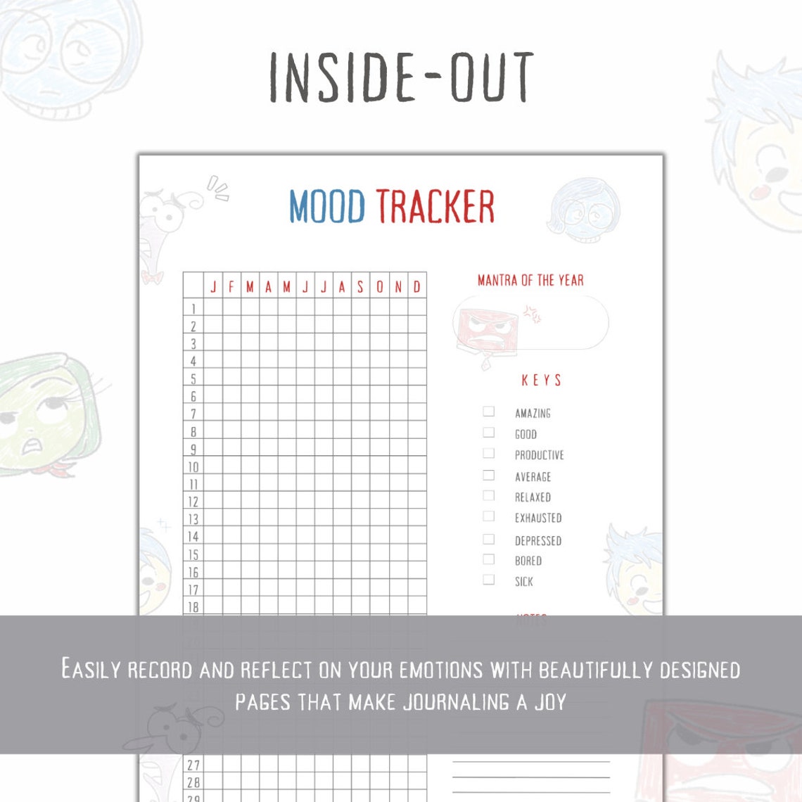 Inside Out Mood Tracker Emotion Tracker Template Daily Planner Digital Inside Out Mood Tracker Emotion Tracker Template Daily Planner Digital