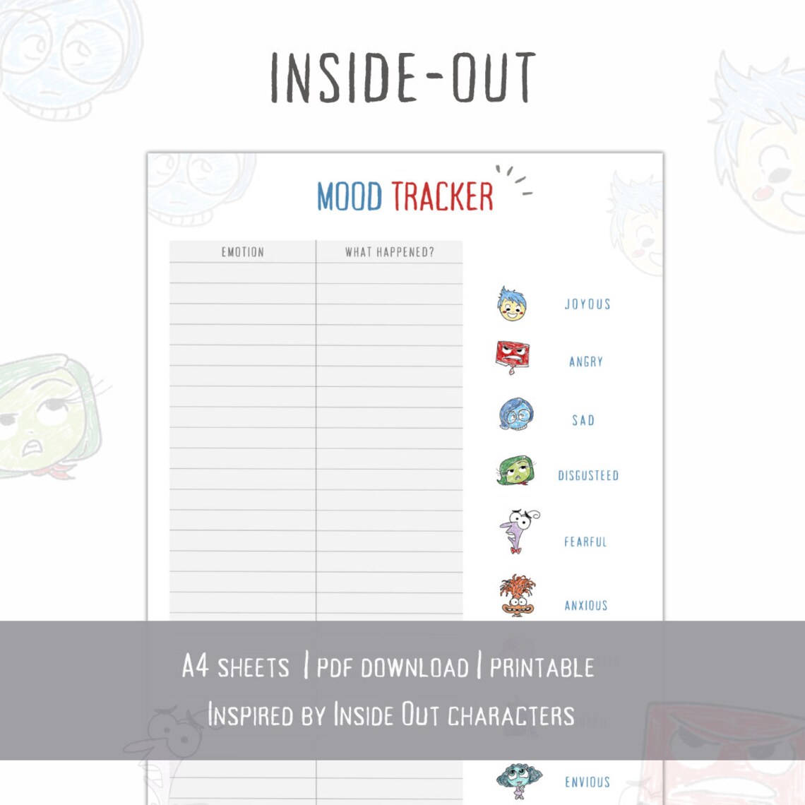 Inside Out Mood Tracker Emotion Tracker Template Daily Planner Digital Inside Out Mood Tracker Emotion Tracker Template Daily Planner Digital