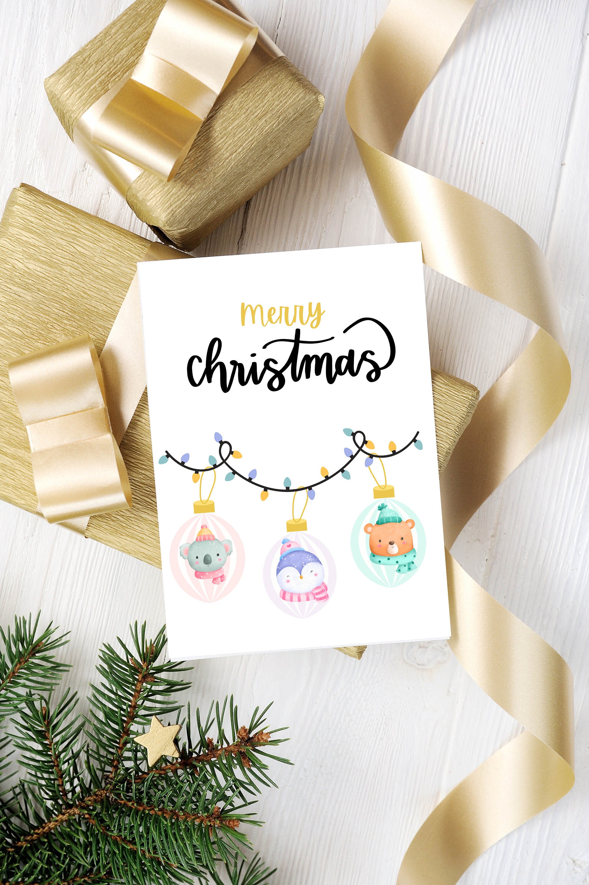 Printable Cute Cartoon Ornaments Christmas Card Minimal - Etsy