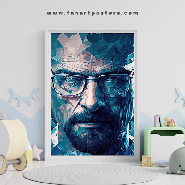 Breaking Bad printable wall art of walter white with blue crystal theme, wall art, wall decor, 3d print, digital art