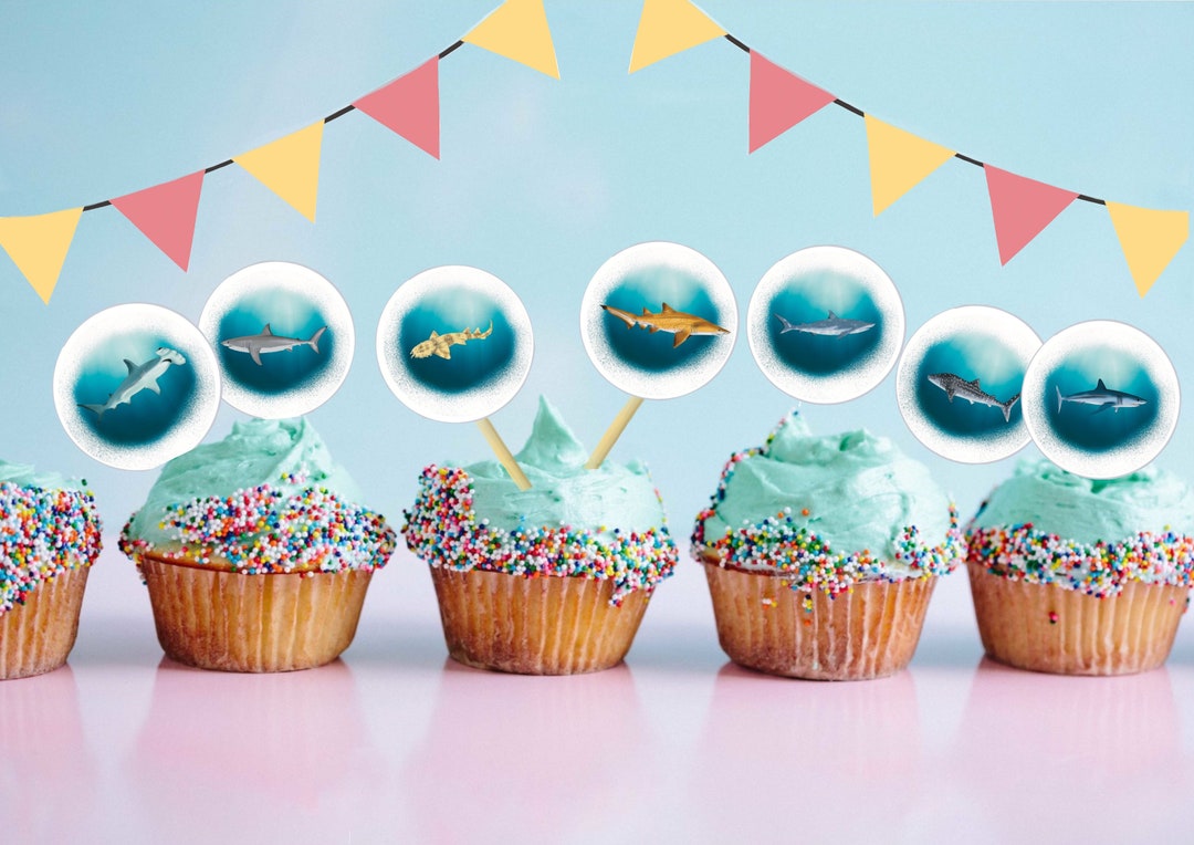Shark Cupcake Toppers Favour Shark Birthday Party Decoration Top 5