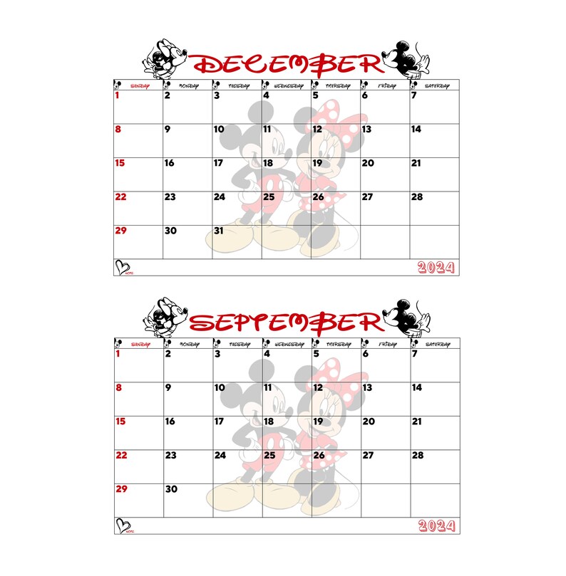2024 Mickey Mouse and Minnie Mouse Calendar, Mickey Minnie Mouse