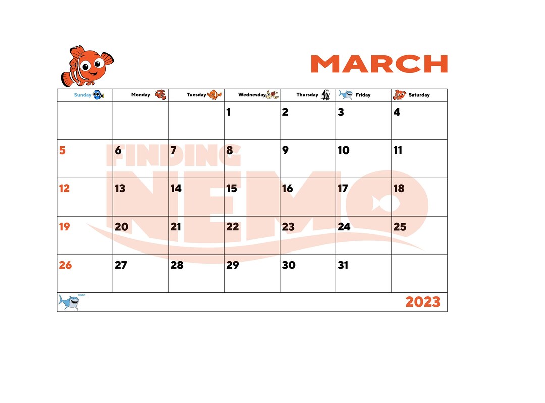 2023 Finding Nemo Calendar Finding Nemo Calendar Digital - Etsy