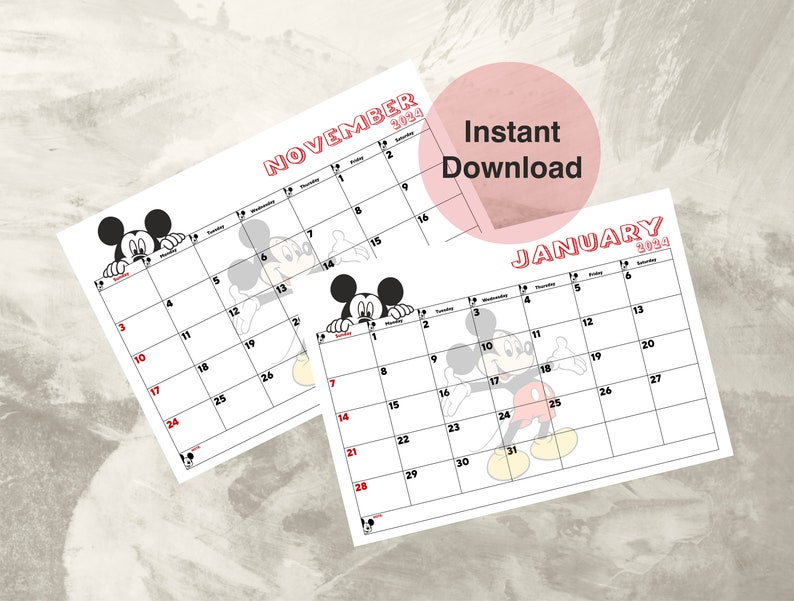 Calendario de Mickey Mouse 2024, Calendario digital de Mickey Mouse