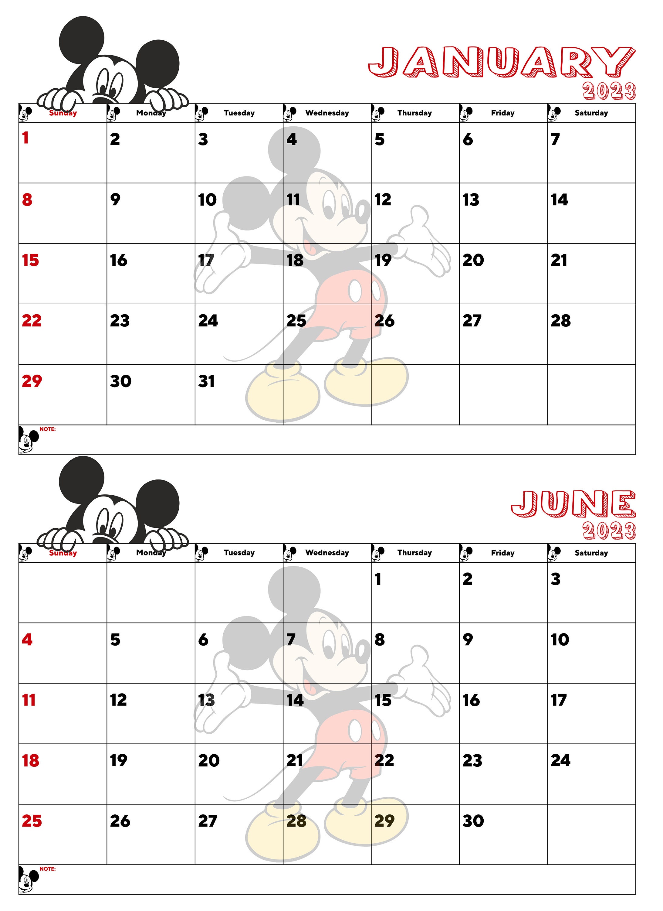 2023 Mickey Mouse Calendar Mickey Mouse Calendar Digital Etsy