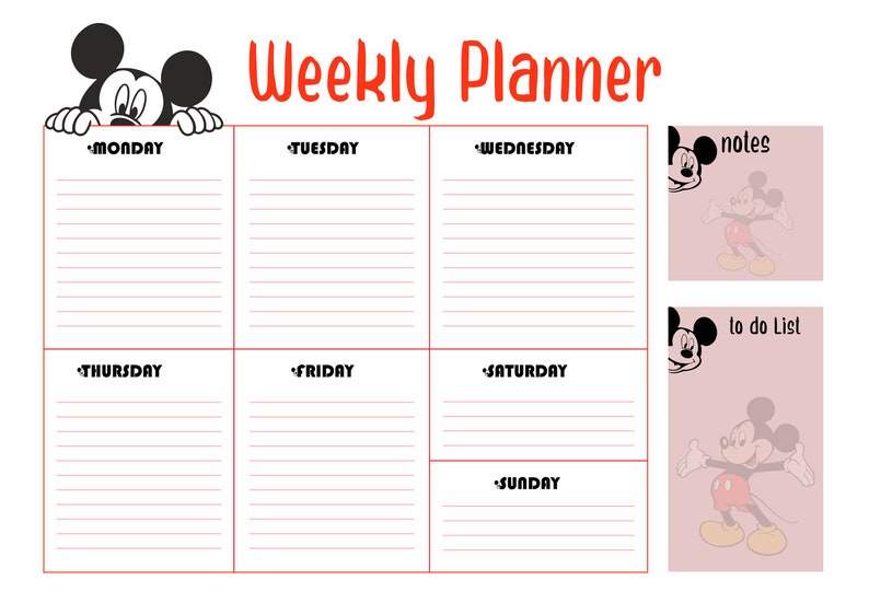 Mickey Mouse and Minnie Mouse Weekly Planner Kids Planner , Lesson