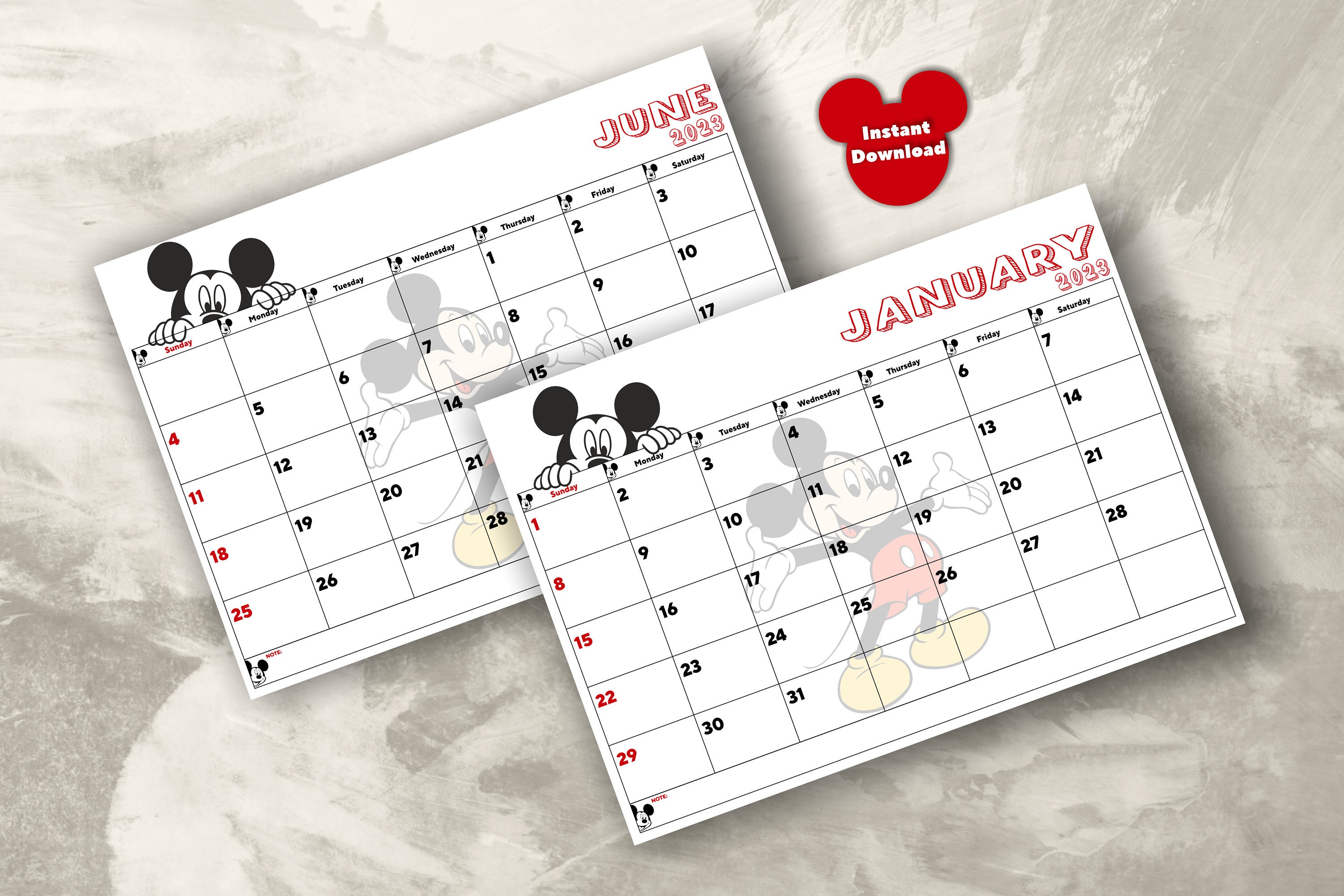2023 Mickey Mouse Calendar Mickey Mouse Calendar Digital Etsy