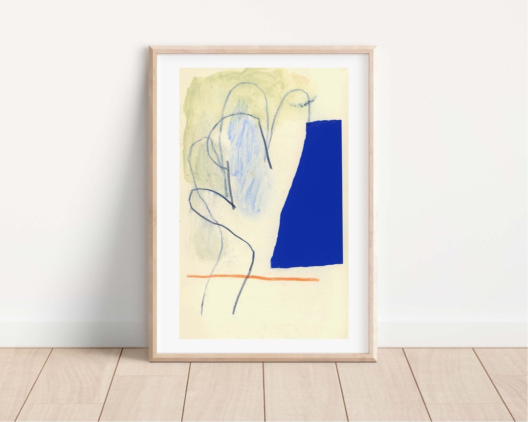 Abstract Art Blue Shape & Red Line, M...