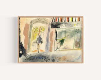 Contemporary Original Paris Street Minimalist Printable Art, Minimalist Urban Decor, Vintage Cafe Wall Art, Digital Art Print