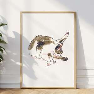 Original Cat Art Print for Nursery Wall Art, Cute Cat Artwork, Kids Room Decor, Abstract Cat Painting, Whimsical Kitten Illustration