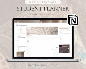 Notion Student Planner Template | Light Academia Dashboard for College | ADHD-Friendly Study, Exam & Habit Tracker | Aesthetic Template