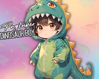 Kawaii Dinosaur Boy PNGTUBER | Reactive Premade Male Model for Vtubers & Streamers | Cute Chibi Png Tuber