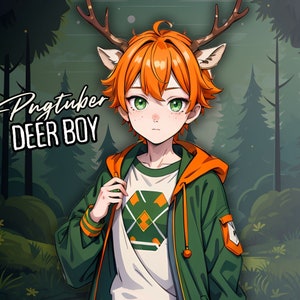 CUTE Deer BOY PNGTUBER  | Premade Reactive Male model with Orange hair For Streamers & Vtuber, Redhead Pngtuber