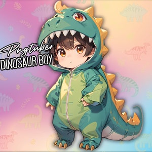 Kawaii Dinosaur Boy PNGTUBER | Reactive Premade Male Model for Vtubers & Streamers | Cute Chibi Png Tuber