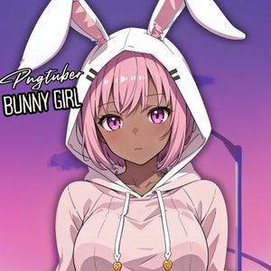 Cute BUNNY Girl PNGTUBER, Female Model with Dark Skin for Vtubers & Streamers , Pink Pngtuber