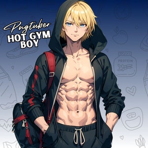 HOT Gym Boy PNGTUBER,  Premade Male Model for Streamers & Vtubers, Blond Hair Blue Eyes, Setup Tutorial included for beginners