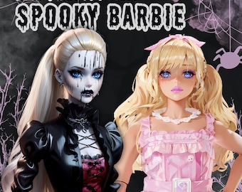 PNGTuber Spooky Dolls Pack, Premade Girl Pngtuber-modellen voor streamers. Roze Halloween, 2D Vtuber-activum