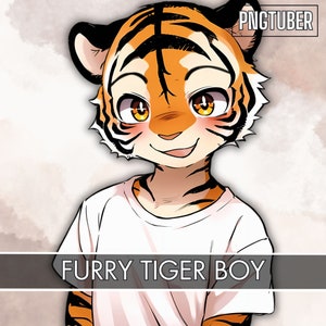 PNGTUBER FURRY Tiger boy | Cute Animal Png Tuber |  Ready To Use | VTuber, Twitch, Premade 2D Asset |  4 Expressions | 16 Expressions