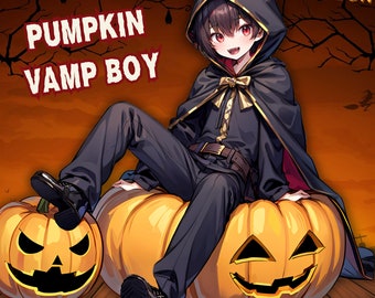 POMPOEN VAMPIER Jongen PNGTUBER | Streamen voor Halloween | voorgemaakte mannelijke pngtuber | Leuke griezelige 2D Vtuber