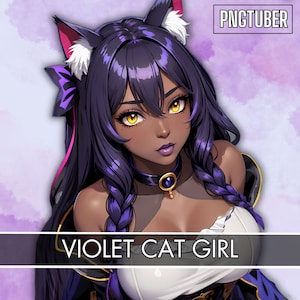 Violet CAT GIRL PNGTUBER| 7 Expressions| 30 Png| Ready To Use| VTuber, Streamer, Content Creator, Premade 2D Asset| Veadotube|Anime Pngtuber