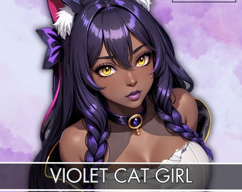 Violet CAT GIRL PNGTUBER| 7 Expressions| 30 Png| Ready To Use| VTuber, Streamer, Content Creator, Premade 2D Asset| Veadotube|Anime Pngtuber