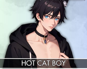 HOT CAT boy PNGTUBER| Chill Open Hoodie | Dark Hair male| Ready To Use|VTuber, Premade 2D Asset| Veadotube|4 Expressions|16 Png|Pet Pngtuber