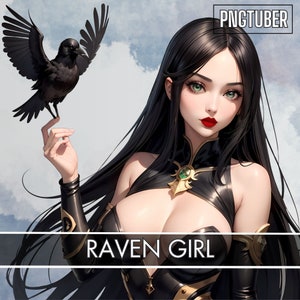 PNGTUBER Raven Girl | Black Bird Pet | Dark Hair Female Png tuber | Ready To Use| VTuber, Twitch, Premade 2D Asset | 4 Expressions| 16 Png