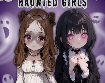 PNGTuber Haunted Girls Pack, Premade schattige 2d meisje pngtubers. Perfect voor vrouwelijke streamers tijdens Halloween