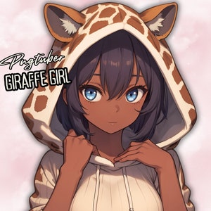 BLACK GIRAFFE Girl PNGTUBER, Cute girl with Dark Skin Png tuber,Premade Reactive Female Model for Vtubers & Streamers