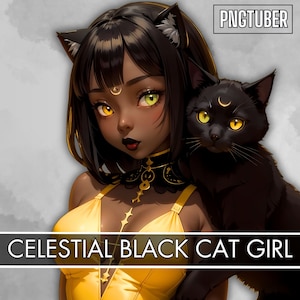 Celestial BLACK Cat Girl PNGTUBER| Heterochromia Eyes|Ready To Use| VTuber, Premade 2D Asset| Veadotube|3 Expressions|12 Png|Pet Pngtuber