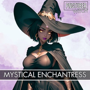 PNGTUBER BLACK WITCH | Spooky Sorceress Png tuber |Short Black Hair Dark Skin Female | Ready To Use| VTuber, Twitch, Premade 2D Asset