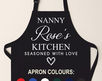 Personalised Kitchen Apron – Seasoned with Love Design – Custom Name Gift for Mum, Grandma