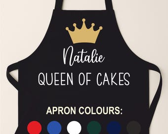 Personalised Queen of Cakes Apron with Pockets – Baking Gift