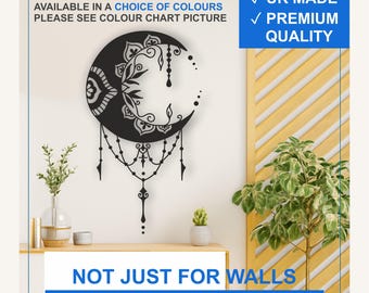 Moon Mandala Vinyl Wall Decal – Boho Celestial Witchy Sticker (Black, White, More)
