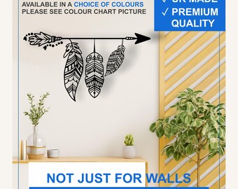 Arrow with Feathers Vinyl Wall Decal – Matte Boho Tribal Sticker (Black, White, More)