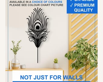 Peacock Feather Vinyl Wall Decal – Matte Boho Spiritual Sticker (Black, White, More)