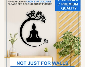 Buddha Under Tree Vinyl Wall Decal – Matte Zen Meditation Sticker (Black, White, More)