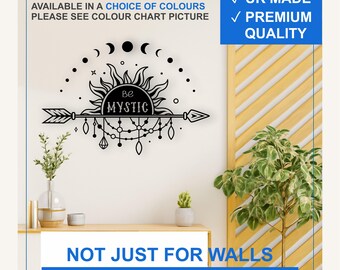 Mystic Sun and Moon Vinyl Wall Decal – Celestial Boho Arrow Sticker (Black, White, More)