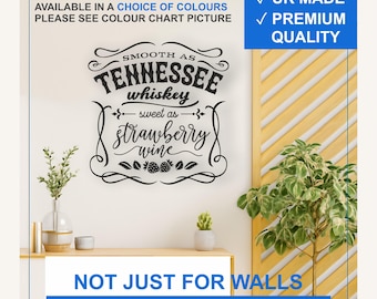 Tennessee Whiskey Vinyl Wall Decal – Strawberry Wine Country Music Quote Sticker (Black, White, More)