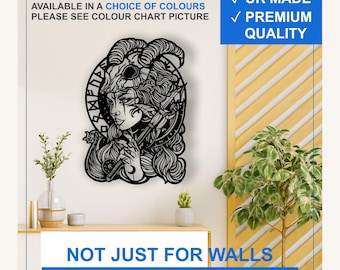 Horned Goddess Vinyl Wall Decal – Gothic Witchy Woman Sticker (Black, White, More)