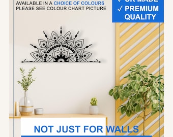 Mandala Half Sunburst Vinyl Wall Decal – Boho Yoga Meditation Sticker (Black, White, More)