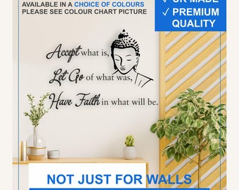 Buddha Quote Vinyl Wall Decal – Accept Let Go Have Faith Sticker (Black, White, More)