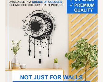 Live by the Sun Love by the Moon Vinyl Wall Decal – Celestial Boho Sticker (Black, White, More)