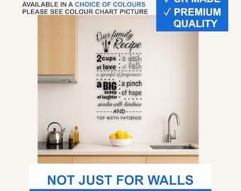 Our Family Recipe Vinyl Wall Decal – Matte Kitchen Quote Sticker (Black, White, More)