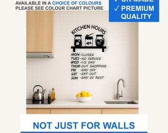 Kitchen Hours Vinyl Wall Decal – Matte Funny Quote Sticker (Black, White, More)
