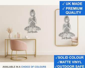 Just Breathe Vinyl Wall Decal – Yoga Meditation Mindfulness Sticker (Black, White, More)