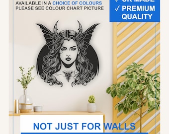 Dark Angel Vinyl Wall Decal – Gothic Demon Goddess Sticker (Black, White, More)
