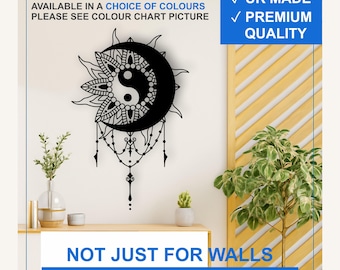 Yin Yang Moon Vinyl Wall Decal – Boho Celestial Balance Sticker (Black, White, More)